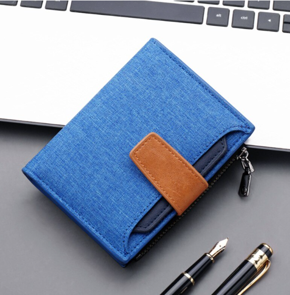 HU85-Men Wallet Canvas And PU Leather Gray/blue/black Short Male Purse Hasp/zipper Credit Card Holder Case Wal