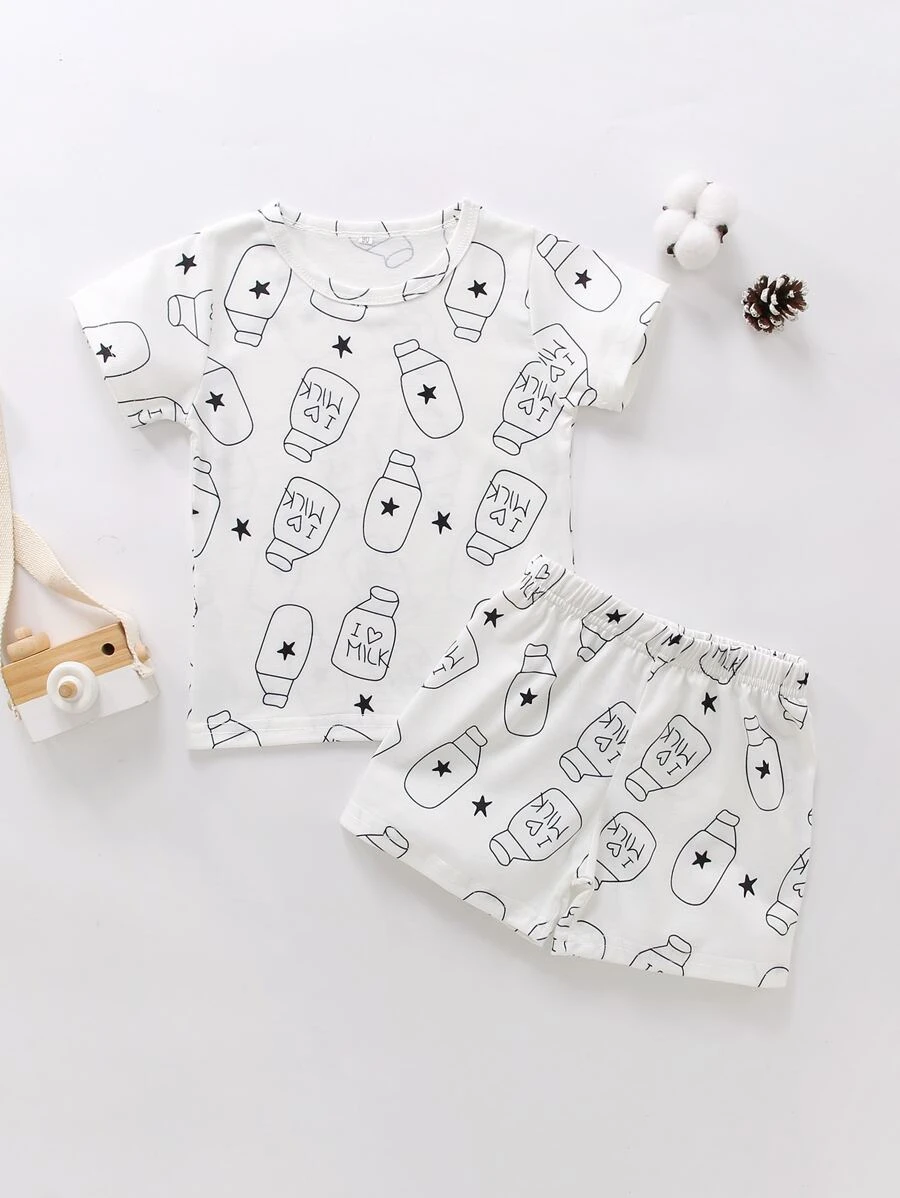 เด็กผู้ชายวัยหัดเดิน ลายตัวอักษร & ภาพพิมพ์รูปดาว เสื้อยืด & กางเกงขาสั้น b-87
