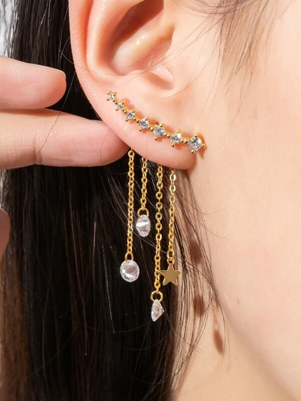 แจ็กเก็ตต่างหู（Earring Jackets） เพชรคิวบิกเซอร์โคเนีย & ตกแต่ง ดาว e-67