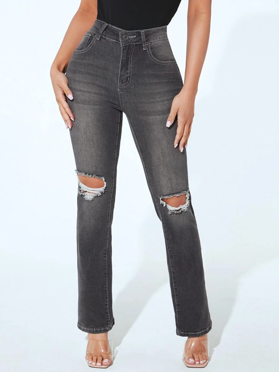 กางเกงยีนส์ขาม้า หนวดแมว แต่งขาด ee-68