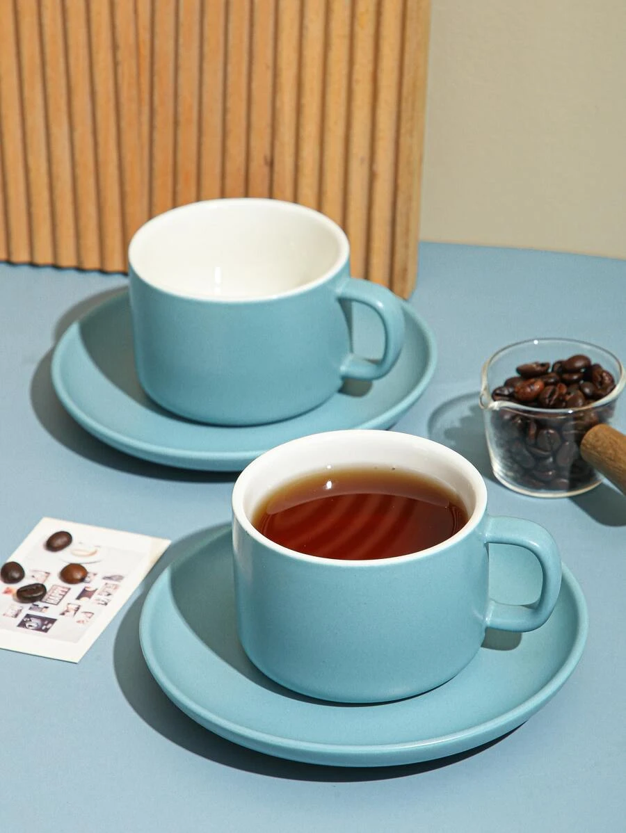 2 ชิ้น สีพื้น แก้วมัค & 1 ชิ้น จาน  oo-115