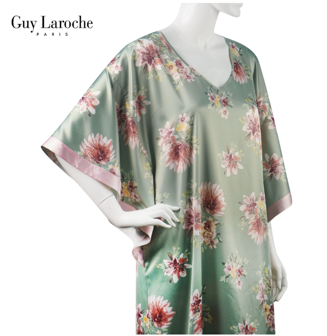 SA4>ชุดนอน Guy Laroche เดรส กระโปรงยาว GV3738 ทรงค้างคาว คอวี ไหล่ล้ำ ชุดใส่อยู่บ้าน เนื้อผ้าซาติน เกรดพรีเมี่ยม เนียน นุ่ม
