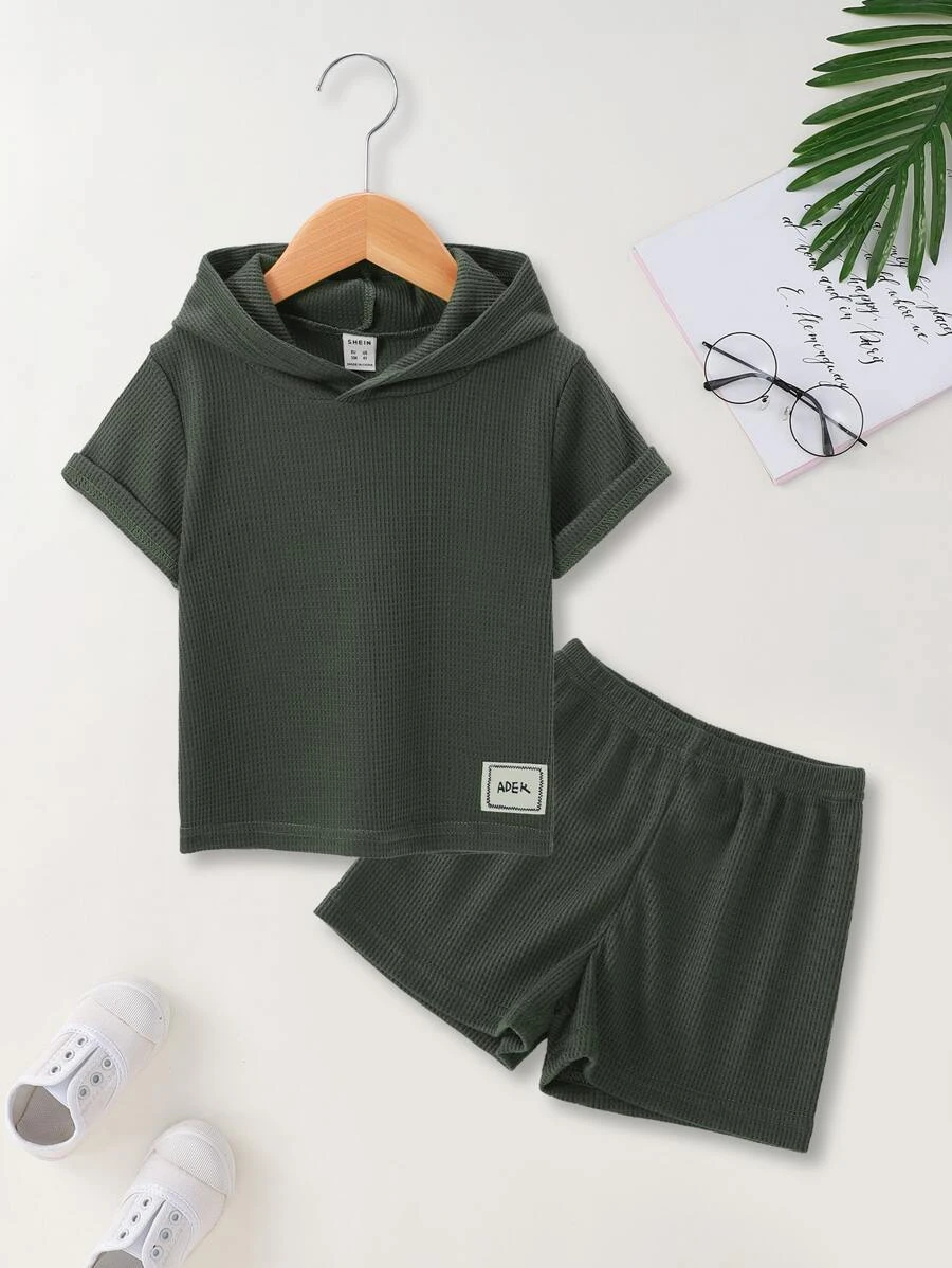 เด็กผู้ชาย เสื้อยืด & กางเกงขาสั้น แพทช์ ตัวอักษร ฮูด b-56