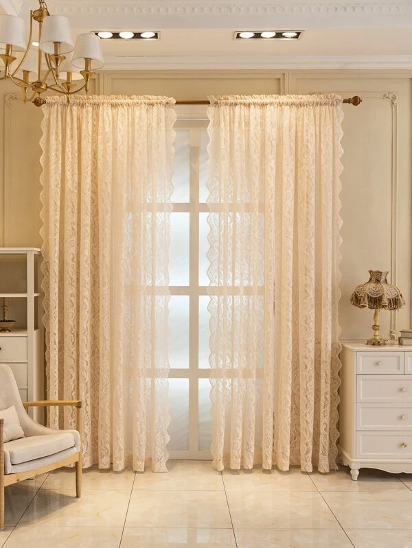 ผ้าม่าน ลายดอกไม้ ปักลาย ผ้าโปร่ง  0081