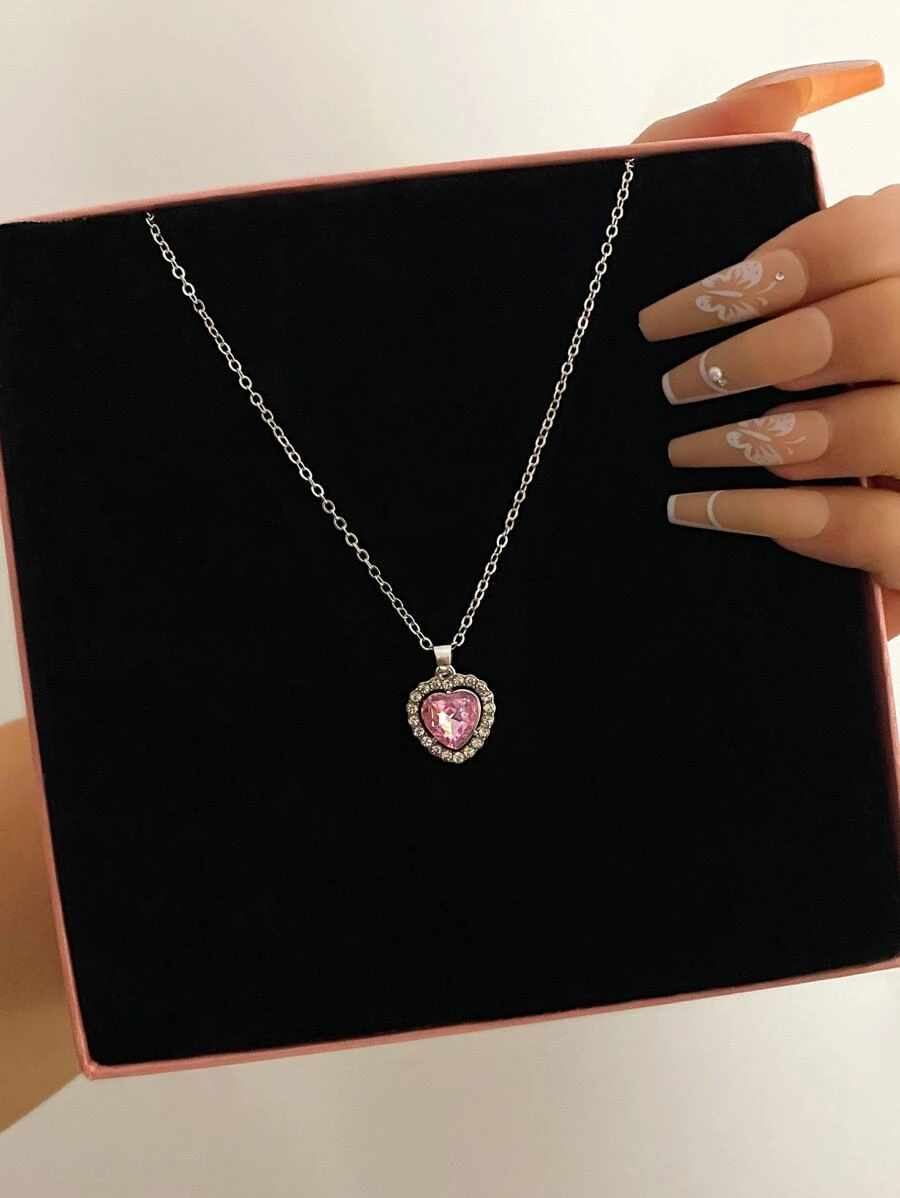 สร้อยคอ พลอยเทียม เครื่องประดับ หัวใจ kk-4