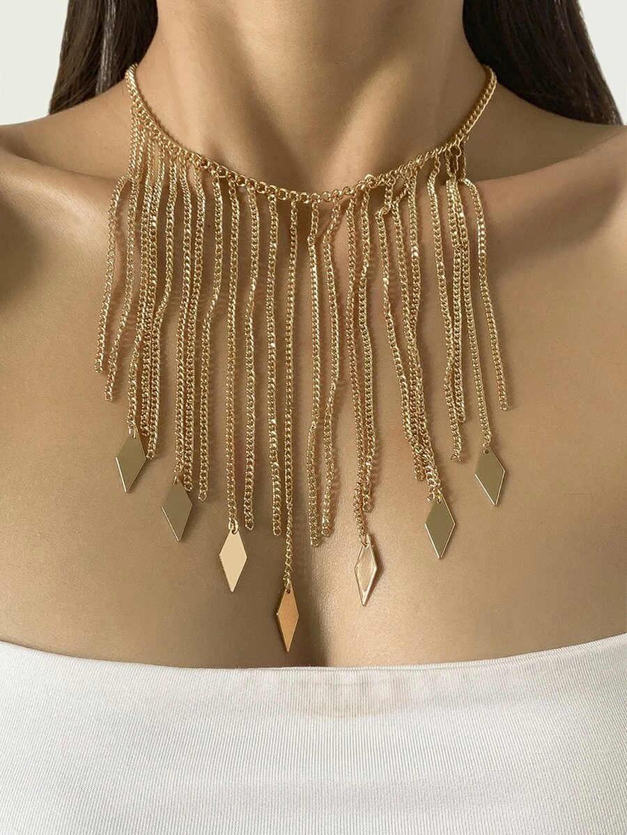 สร้อยคอ เชื่อมต่อ มีดีเทลตกแต่งด้วยพู่ห้อย  kk-136