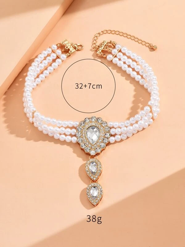 โชคเกอร์ ประดับ มุกเทียม จี้ห้อย พลอยเทียม kk-246
