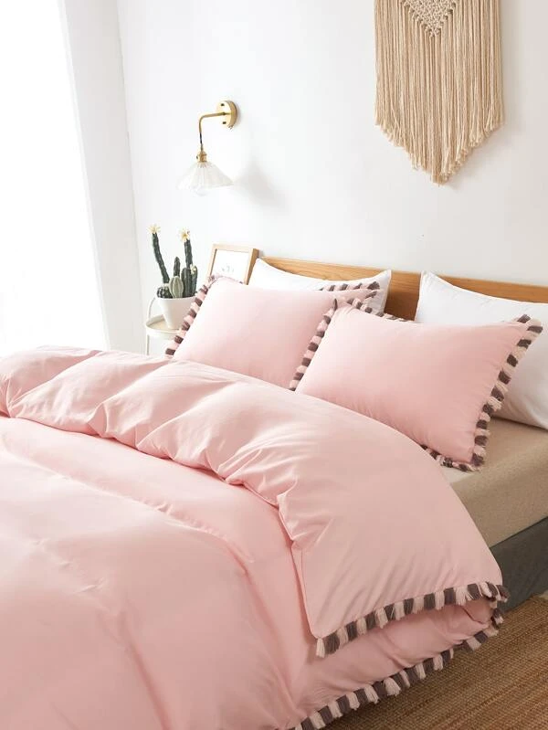 ชุดปลอกผ้านวม ไม่มีฟิลเลอร์ ขอบฝอย / ขอบประดับพู่ t-76