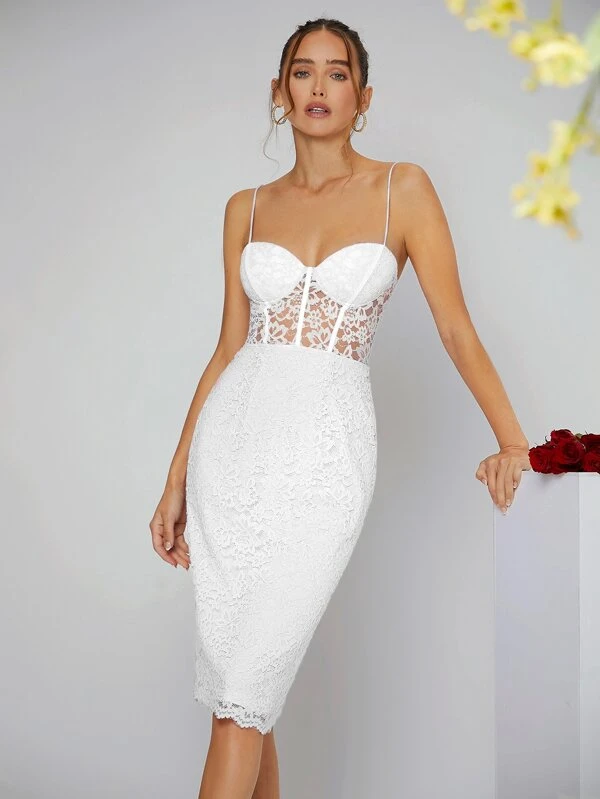 เดรส สายเดี่ยว ลูกไม้ บัสเทียร์ d-44