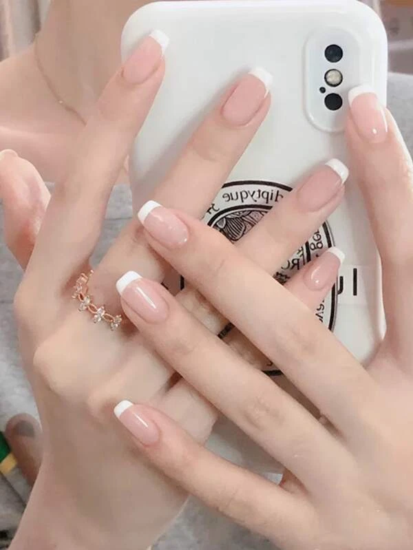 24 ชิ้น เล็บปลอม ทรงเหลี่ยม สั้น & ตะไบเล็บ 1 ชิ้น & เทป 1 แผ่น c-25