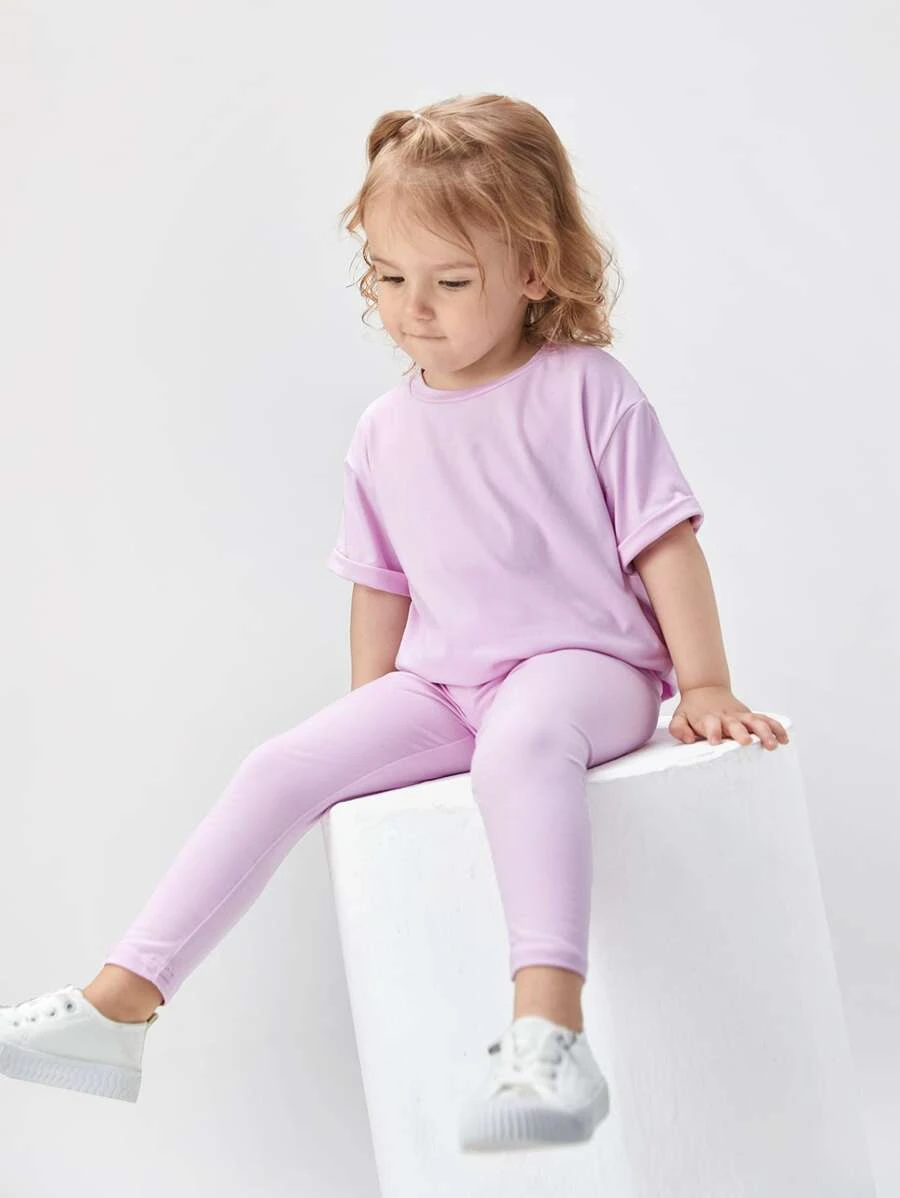 เด็กผู้หญิง เสื้อยืด ไหล่ตก & เลกกิ้ง a-73