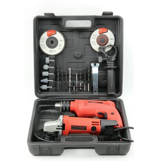 M-12 แพ็คคู่สว่าน4 หุน ระบบกระแทก+ลูกหมู4" พร้อมอุปกรณ์ครบชุด sp tools