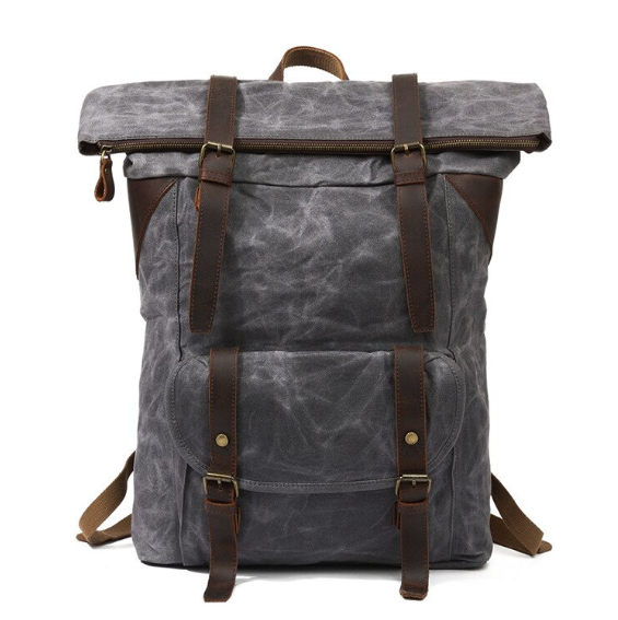 HU63-สไตล์วินเทจ Man กลางแจ้งกระเป๋าสะพายหลังผ้าใบขนาดใหญ่ความจุกระเป๋าเป้สะพายหลังชายกันน้ำกระเป๋าเดินทาง