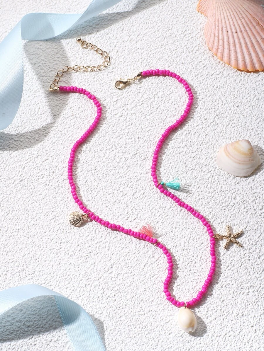 สร้อยคอ ลูกปัด เปลือกหอย & จี้ พู่ kk-18