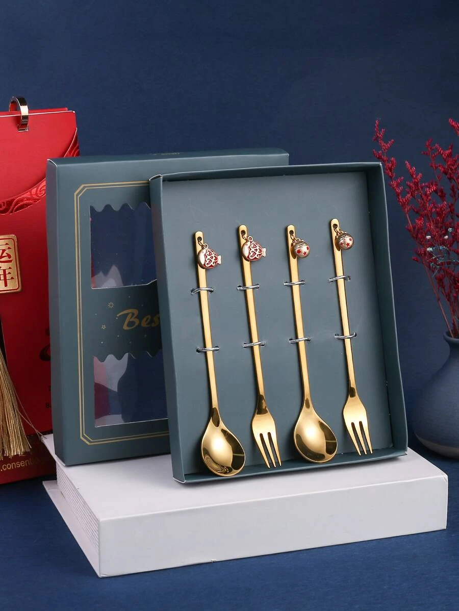 เซตอุปกรณ์ทานอาหาร ลายถุงโชคดี 4 ชิ้น hh-40