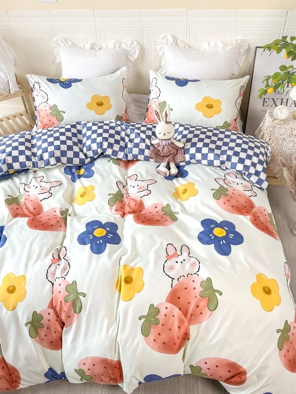 ผ้าปูที่นอนแบบรัดมุ ลาย สตรอว์เบอร์รี t-27