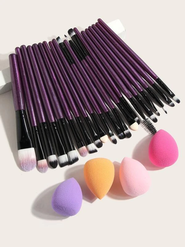 ชุดแปรงแต่งหน้า 20 ชิ้นและฟองน้ำแต่งหน้า 4 ชิ้น e-63