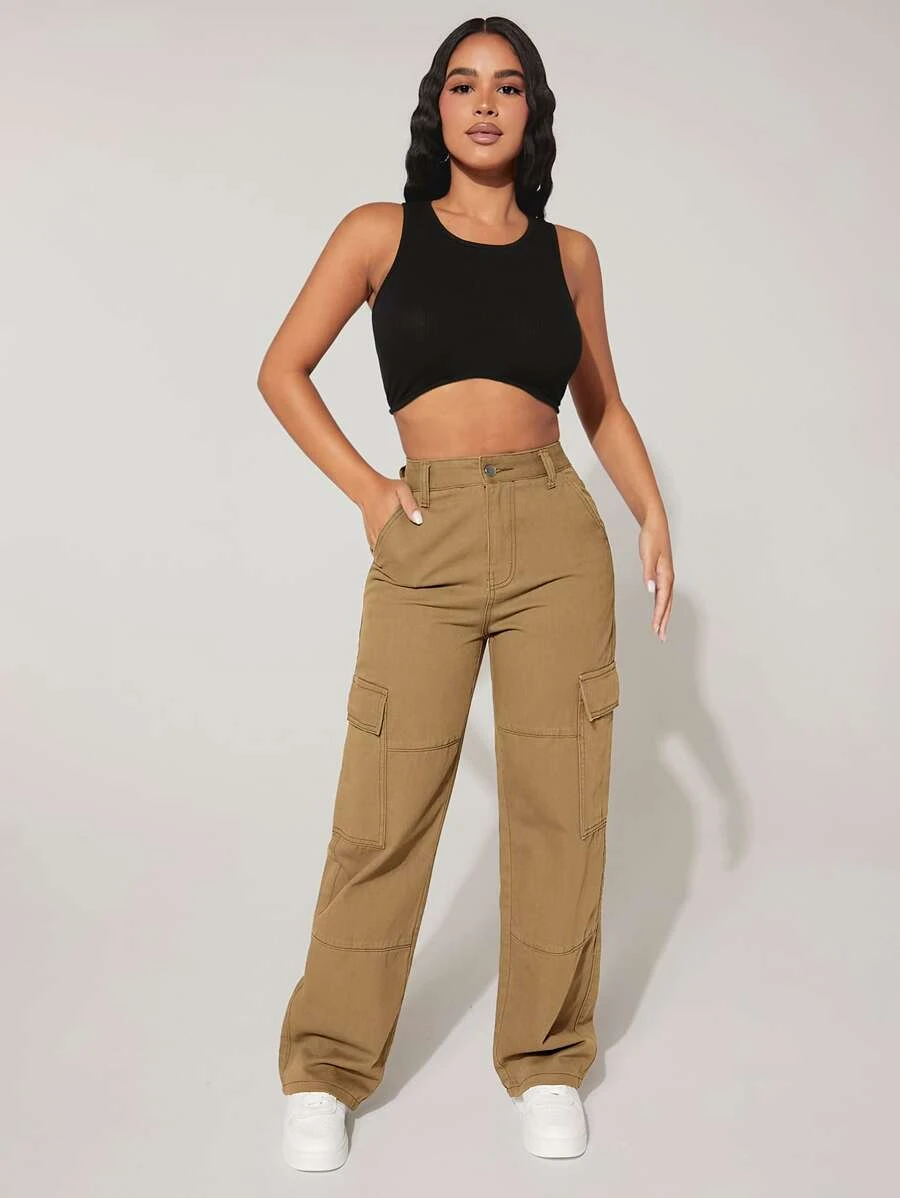 กางเกงยีนส์ คาร์โก้ เอวสูง กระเป๋าพนัง  ee-5