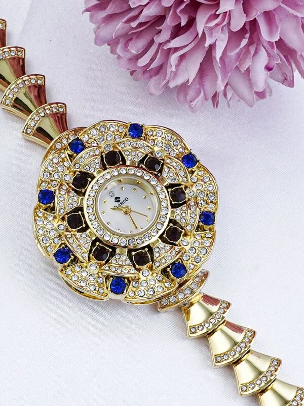 นาฬิกาควอตซ์ ตกแต่ง พลอยเทียม กันน้ำ 1 ชิ้น  น-105