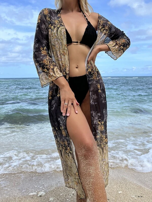 กิโมโน พิมพ์ลาย ดอกไม้ เปิดหน้า  mm-184