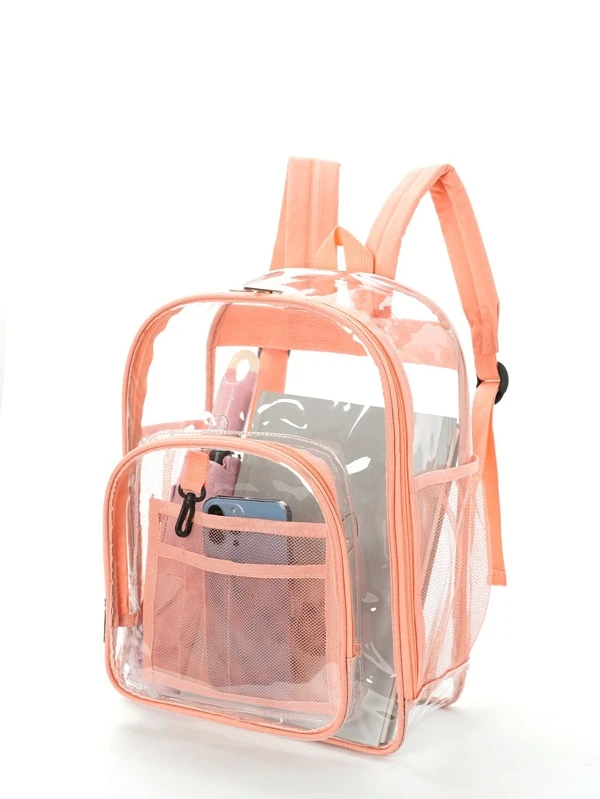 กระเป๋าเป้สะพายหลัง ขอบผูก บล็อกสี โปร่งใส ซิป ll-19