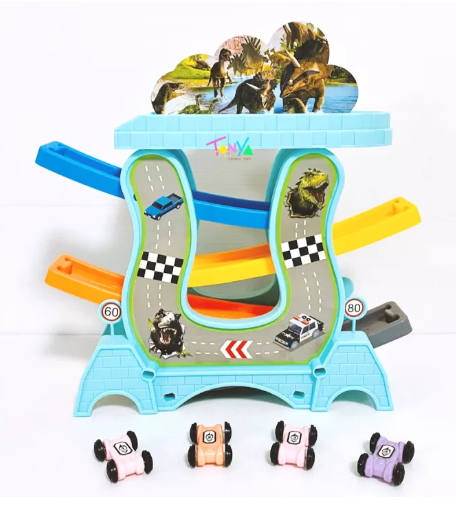TOY65-รางสไลด์รถ 5 ชั้น ลานจอดรถ 5 ชั้น พร้อมรถ 4 คัน (คละสี)