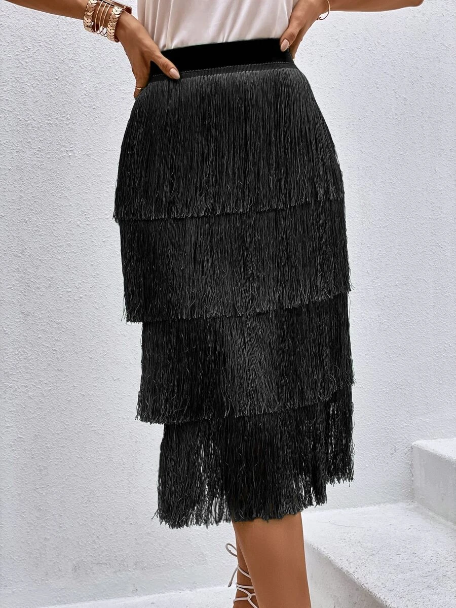 กระโปรง สีพื้น แต่งรุ่ย ชายไล่ชั้น jj-83