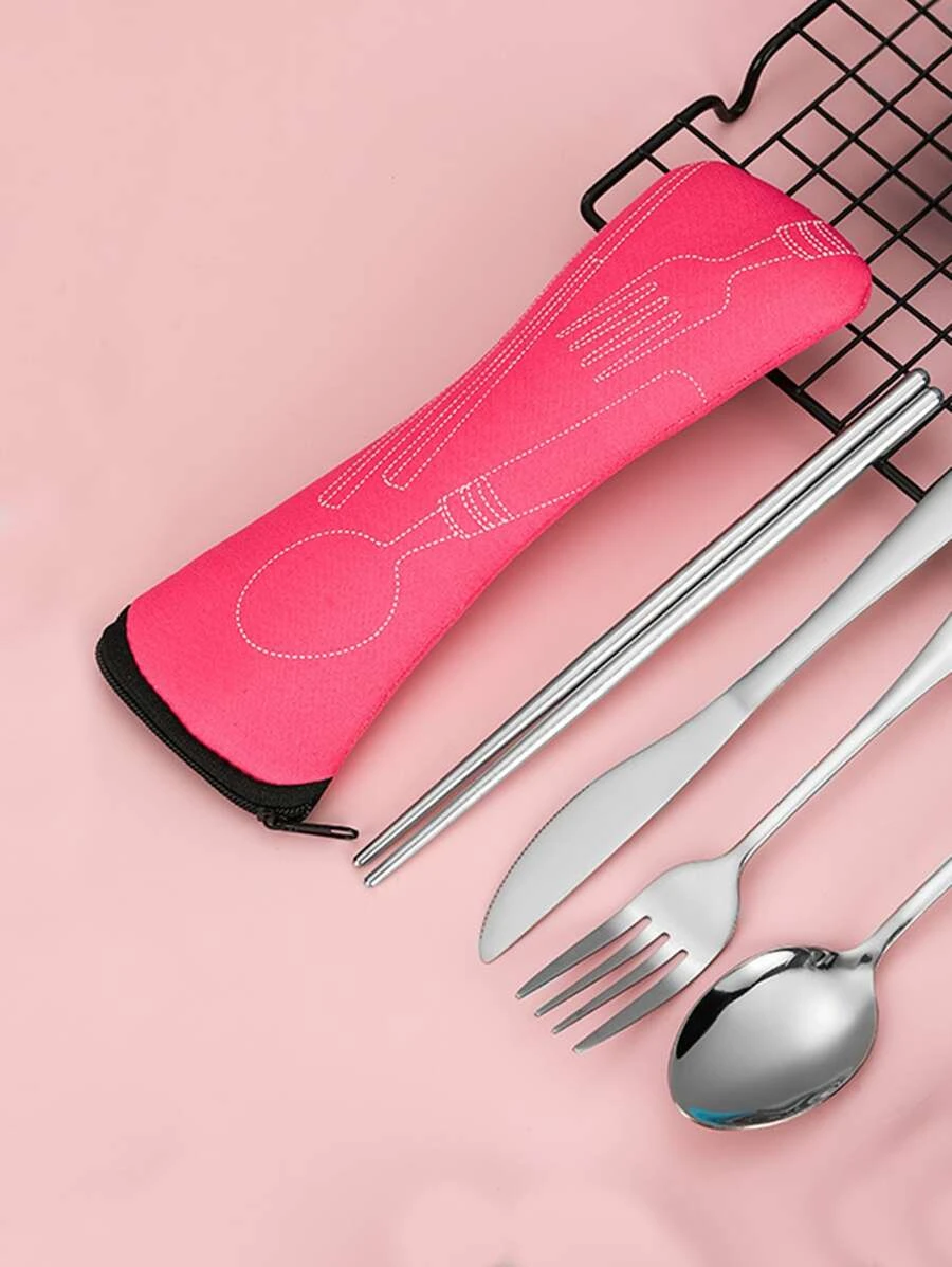 1 ชิ้น ช้อน & ส้อม พิมพ์ ชุดช้อนส้อม กระเป๋าเก็บของ hh-4