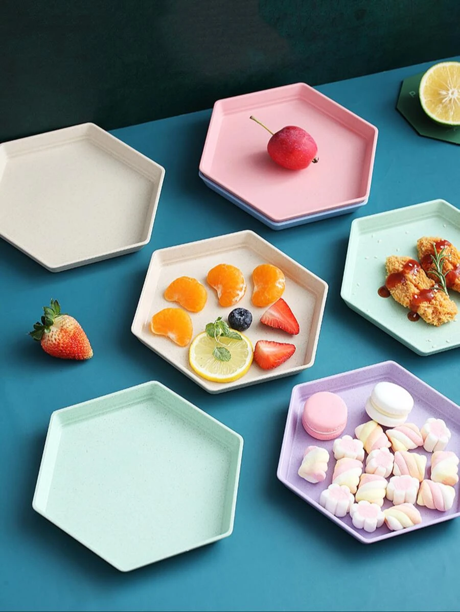 จานหกเหลี่ยมสีสุ่ม 4 ชิ้น  ff-100