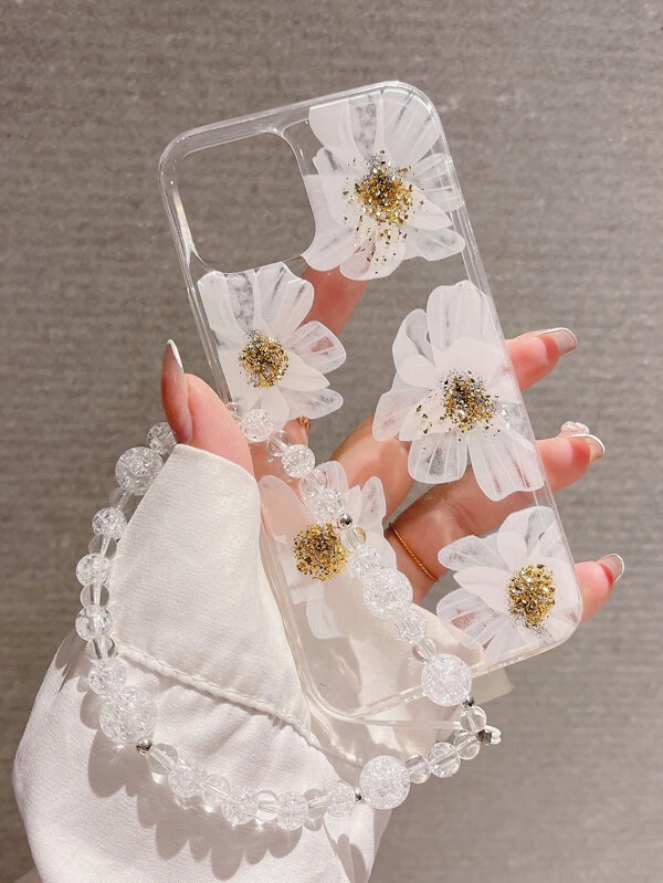 เคส โทรศัพท์ แบบใส ดอกไม้ พร้อมสายคล้อง c-61