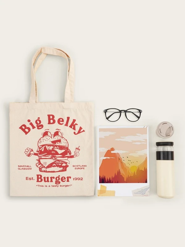 กระเป๋าช้อปปิ้ง ผ้าใบ ลาย การ์ตูน & สโลแกน n-55