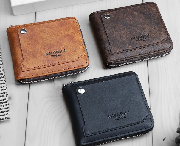 RAY09-SHABILI กระเป๋าสตางค์ ผู้ชายใบสั้น ซิบรอบ หนัง PU Premium P3-37