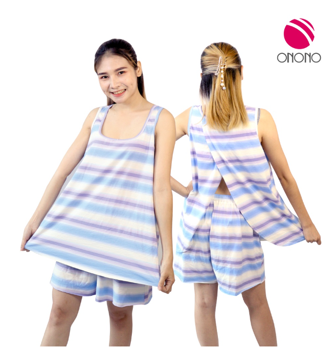 ON38>ONONO ชุดนอนเสื้อกล้ามแหวกหลัง กางเกงขาสั้น - รุ่น OC1046