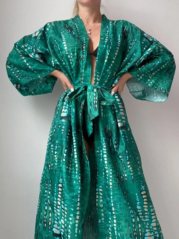 กิโมโน มัดย้อม ไหล่ตก สายผูกเอว mm-109