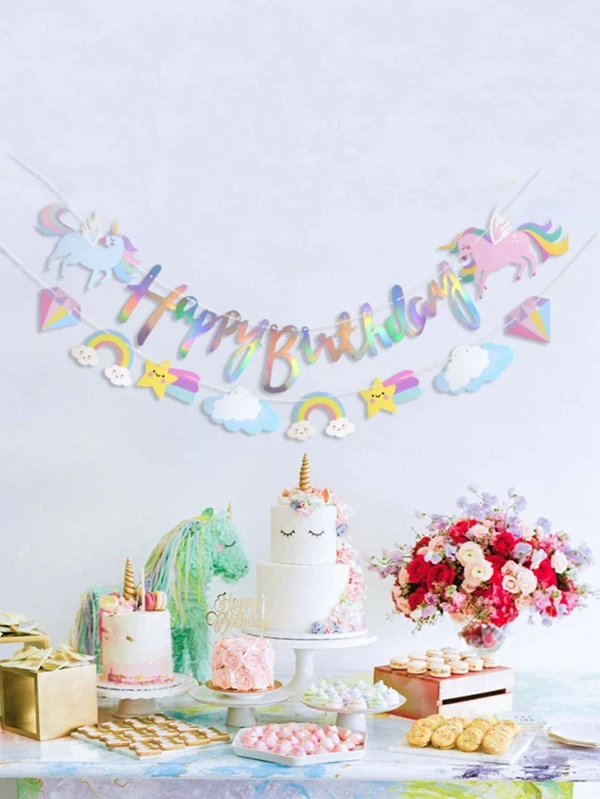 ดึงธง ตกแต่ง รุ้ง & ยูนิคอร์น 1 ชิ้น p-26