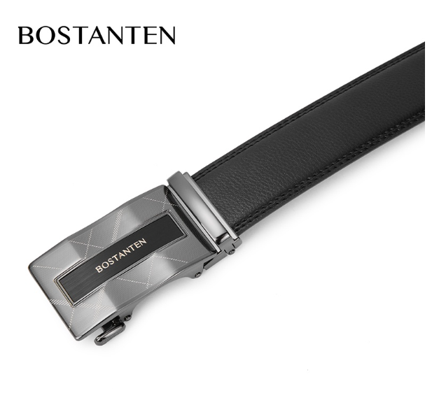 TOP75-[ส่งไวจากไทย] BOSTANTEN เข็มขัดหนังผู้ชายสีดําหัวเข็มขัดสี่เหลี่ยมหัวเข็มขัดอัตโนมัติคลาสสิกของขวัญกล่องของขวัญสากล