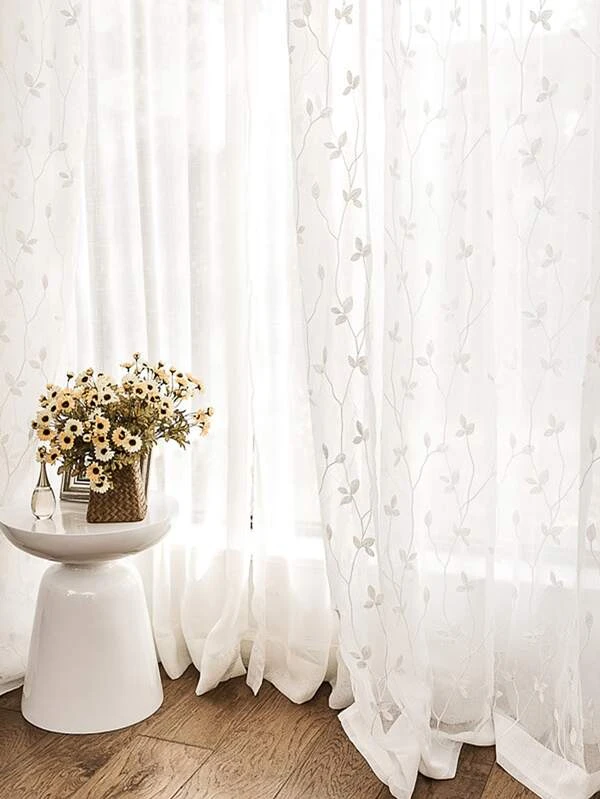 ผ้าม่านโปร่งบานเดี่ยว พืช เย็บปักถักร้อย  036