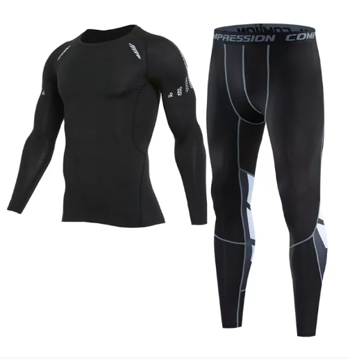 VIC08-เซต2ชิ้น ชุดกีฬาสำหรับผู้ชาย แขนยาว+กางเกงขายาว ผ้าระบายอากาศแห้งเร็ว กระชับกล้ามเนื้อ ฟิตเนส/เทรนนิ่ง/วิ่ง/ปั่นจักรยาน [กทม. พร้อมส่ง]