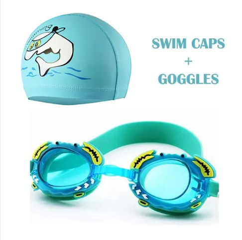 DK71-ชุดแว่นว่ายน้ำ ลายการ์ตูน สีชมพู สีฟ้า สำหรับเด็ก วัสดุ ทำจากหนัง PU ทนทาน ไม่แตกหักง่าย