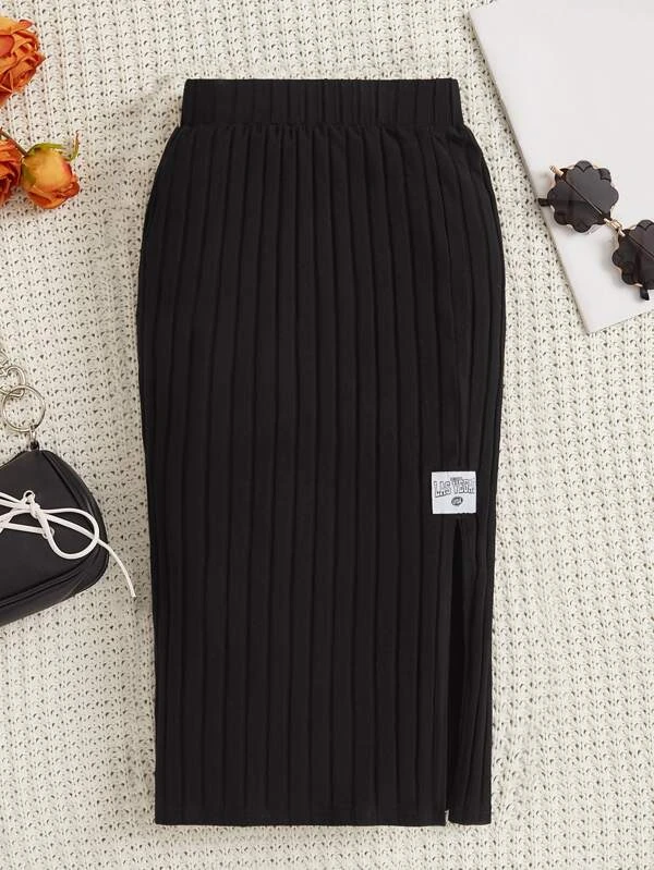 กระโปรง ทรงดินสอ รายละเอียด แพทช์ ผ่าชายเสื้อ ก-2