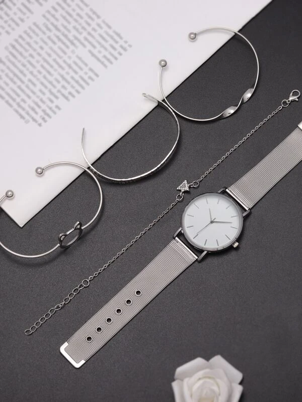 1 ชิ้น นาฬิกาควอทซ์ ตัวชี้ แบบกลม & 4 ชิ้น สร้อยข้อมือ  น-43