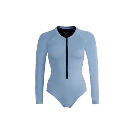 VA40-2021 BASIC BODYSUIT BLUE บอดี้สูทใส่ว่ายน้ำ ผ้าหนา กัน UV UPF 50+ มีฟองน้ำในตัว ชุวว่ายน้ำสาวอวบ ชุดว่ายน้ำแฟชั่น