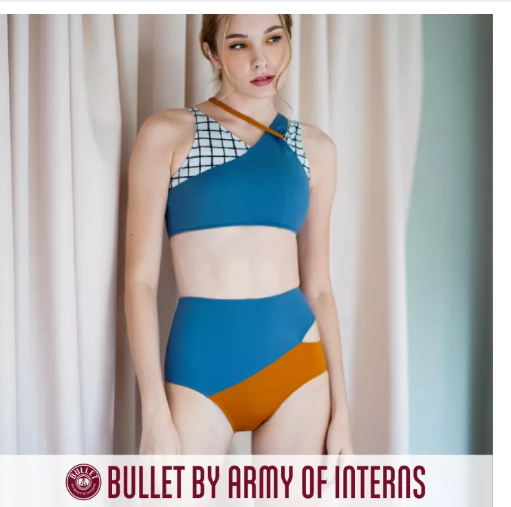 S50 BULLET BY ARMY OF INTERNS Stack two-piece asymmetrical recycle fabrics swimsuit / checker print