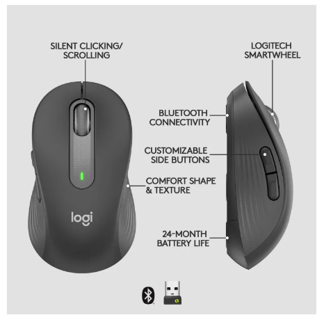 PD112-Logitech Signature M650L Wireless Mouse Bluetooth and USB - Graphite ( เมาส์ไร้สายสำหรับมือขนาดใหญ่ )