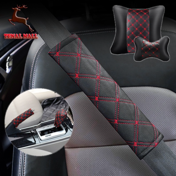 GX126-ที่พิงหลังในรถยนต์ หมอนรองคอ หมอนรถ แผ่นรองไหล่เข็มขัดนิรภัย ชุดหุ้มเกียร์และเบรคมือ ทั้งชุด ภายในรถยนต์