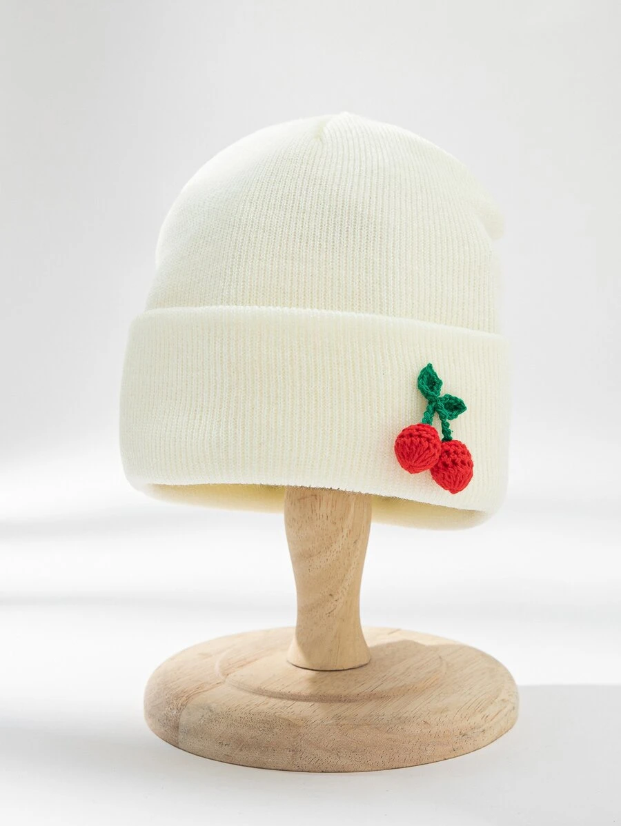 หมวกบีนนี่ ขอบพับ ตกแต่ง เชอร์รี่  i-76