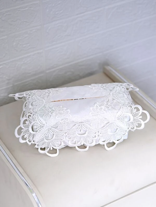 ถุงเก็บทิชชู่ ปัก ดอกไม้ ลูกไม้ ตกแต่ง 1 ชิ้น nn-85