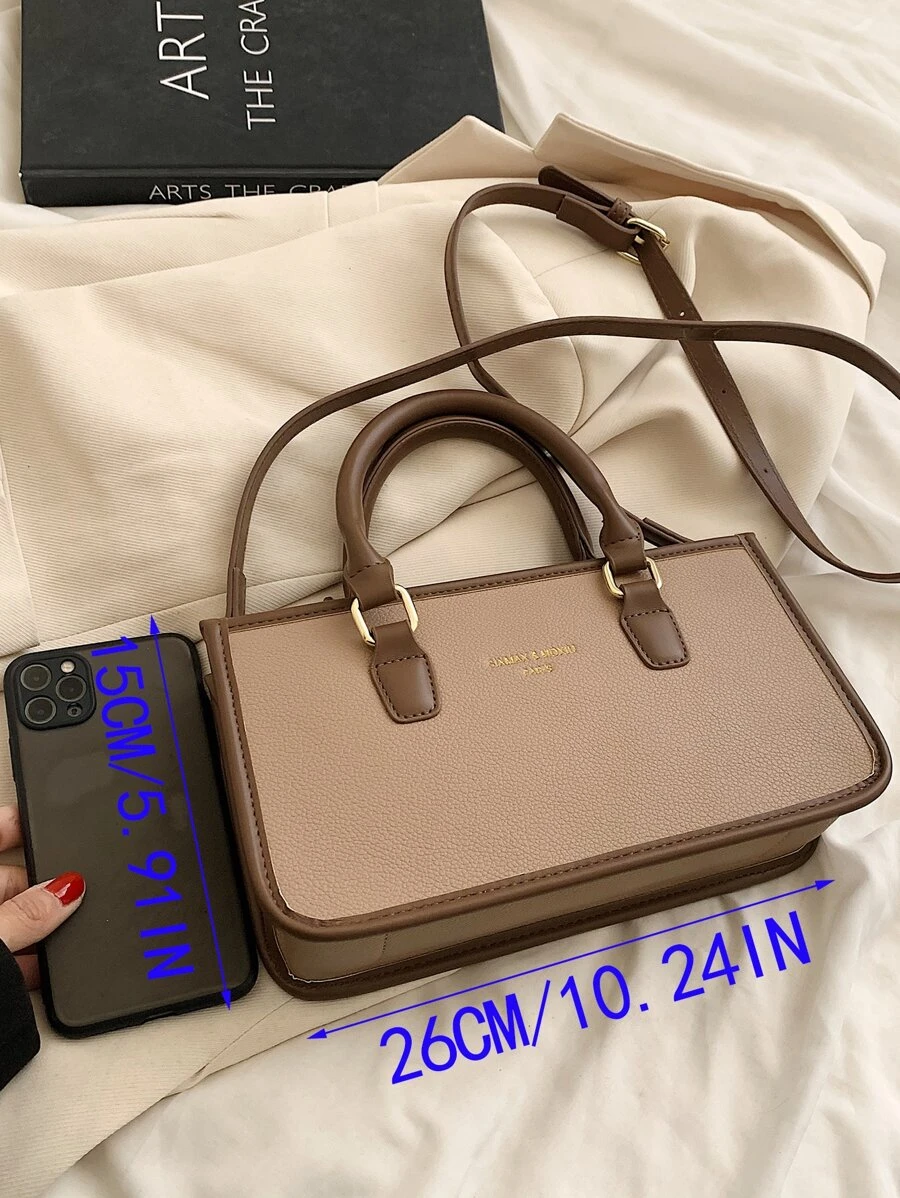 กระเป๋าสี่เหลี่ยม พิมพ์ ตัวอักษร ขอบผูก บล็อกสี v-74