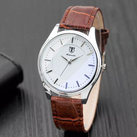 EW44-นาฬิกาข้อมือผู้ชายสายเข็มขัดนาฬิกาควอทซ์เรียบง่ายนาฬิกาหนัง PU สำหรับผู้ชาย