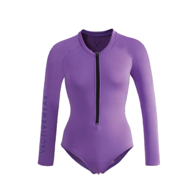 VA35-SS2023 PURPLE BODYSUIT ชุดว่ายน้ำ สีม่วง บอดี้สูทแขนยาว มีฟองน้ำในตัวผ้าหนา กัน UV UPF 50+